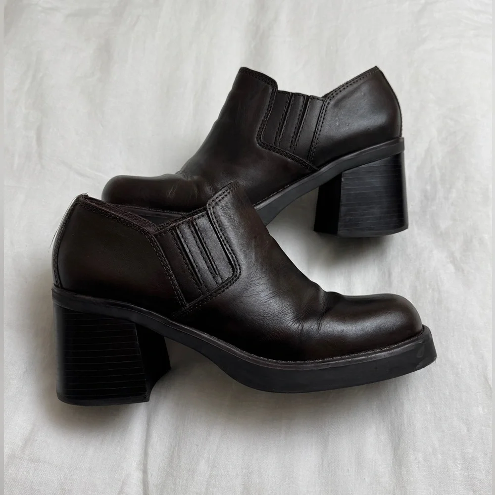 Vintage Y2K 2000s MIA Chunky Platform Chocolate Brown Leather Boots Size 10